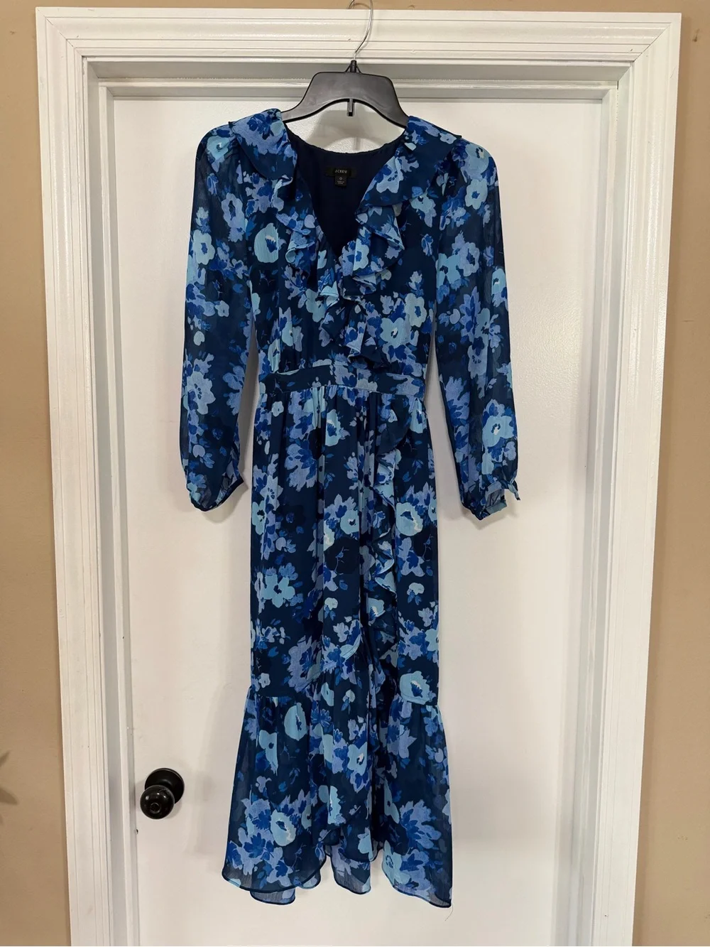 J. Crew Blue Floral Long Sleeve Maxi Dress